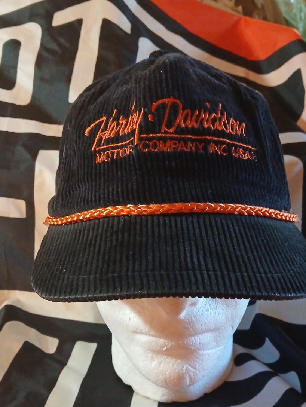 Harley-Davidson Black Corduroy Hat with Orange Embroidery